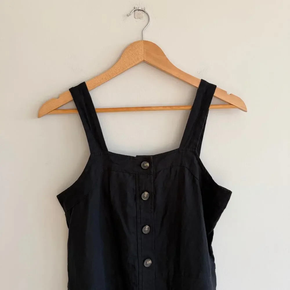 Everlane The Linen Picnic Straight Leg Square Neck Jumpsuit Washed Black 0